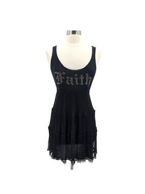 Faith Connexion Womens Medium Dress Silk Knit Studded Spell Out Goth Punk READ
